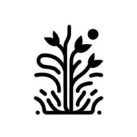 Stylized Black and White Illustration of a Plant with Abstract Curlicues and a Dot, Suggesting Growth and Nature vector
