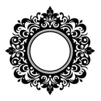 Ornate Black and White Circular Frame with Swirls and Floral Elements, Perfect for Invitations or Emblems. vector