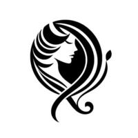 Elegant Silhouette Art Nouveau depiction of a womans profile within flowing lines, evoking serenity and organic forms against a stark white backdrop. vector