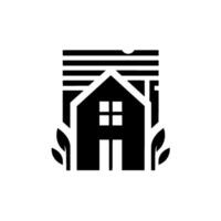 A Minimalist House in Black and White Featuring Leaves, Windows, and Horizontal Lines. vector