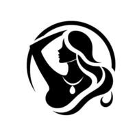 Elegant Silhouette of a Woman Adorned with Jewelry Within a Circular Frame, Emphasizing Grace and Beauty in Simple, Bold Lines. vector