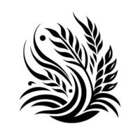 Stylized Black and White Illustration of Organic Forms Resembling Leaves and Flowing Lines, Evoking Natural Movement on a White Backdrop. vector