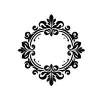 Intricate Black and White Floral Frame with Circular Center and Ornate Scrolls on a White Background, Elegant . vector