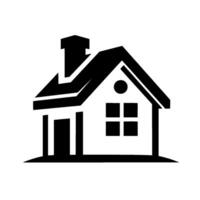 Monochromatic House Silhouette A simple, twodimensional depiction of a house with a chimney, windows, and door. vector