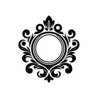 Elegant Black and White Ornamental Frame with Intricate Leafy Scrolls and a Central Circular Space. vector