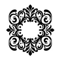 Intricate Black Floral Ornament A Symmetrical, Stylized with Ornate Curlicues and Leaf Elements Centered on a Negative Space Square. vector