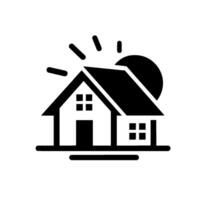 A , cleanlined illustration of a house with radiant sun beams and a rising sun, symbolizing home and warmth. vector