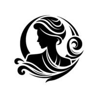 Silhouette of an Elegant Woman in a Decorative Frame A striking black and white illustration of a womans profile framed by swirling, stylized elements, evoking Art Nouveau elegance. vector