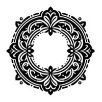 Intricate Black and White Circular Ornamental with Floral and Curvilinear Elements, Isolated on White Background. vector