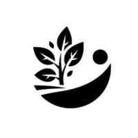 Abstract black and white featuring a growing tree with leaves, earth, a smiling arc, and a sun , symbolizing growth and positivity. vector