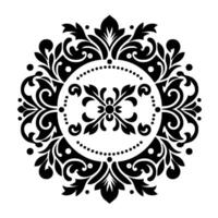 An elegant, symmetrical black and white floral , with circular arrangements of stylized leaves and decorative swirls, in a vintage style. vector