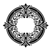 Ornate Black and White Circular Decorative Frame with Intricate Floral Motifs and Geometric Accents on a Clean White Background. vector