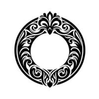 Intricate Black and White Circular Ornament with Floral and Swirl Designs, on a Clean White Background, Suggesting Elegance. vector