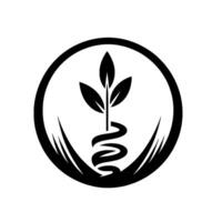 Elegant Black and White A stylized plant within a circular frame, representing growth, health and balance, with clean lines and minimalist aesthetic. vector