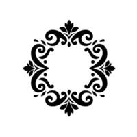 Elegant Black and White Circular Ornamental Frame with Floral and Swirl Motifs on a Clean White Background. vector