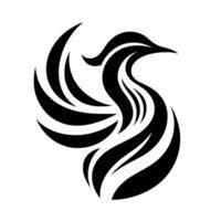 Abstract Monochrome Bird Silhouette A stylized, flowing of a bird with curved lines and feathers against a white background. vector
