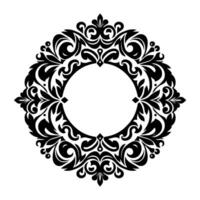 Intricate black and white symmetrical circular floral with a blank central circle, ornate and detailed. vector