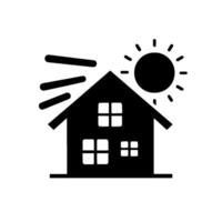Silhouette of a House with Sun Shining, Symbolizing Home, Warmth, Energy, and Bright Days, A Simple and Bold . vector