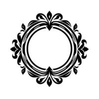 Intricate Black and White Ornamental Circular Frame with Floral and Leaf Motifs, Isolated on White, Elegant and Decorative. vector
