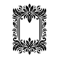 Elegant Black and White Floral Frame A symmetrical rectangle border featuring intricate leaf and flower designs, ideal for formal invitations or decorative accents. vector