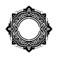 Ornate Black and White Circular Mandala with Floral and Geometric Elements and a Central Blank Space, Set Against White Background. vector