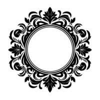 Elegant Black and White Circular Decorative Frame Featuring Ornate Floral and Leafy Scrollwork, Ideal for Invitations, Logos, and Decorative Elements. vector