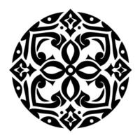 Intricate Black and White Geometric Mandala Featuring Floral and Angular Elements Arranged in a Circular Pattern. vector
