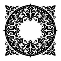 Ornate Black White Circular Frame with Floral and Swirl Designs, Evoking a Sense of Elegance and Timelessness. vector