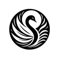 Elegant Black Swan Emblem, depicted with stylized wings and neck within a circular frame, minimalist . vector