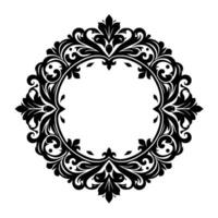 Ornate Black Floral Frame A Symmetrical of Intricate Flourishes, Leaves, and Scrolls on a White Background, Exuding Elegance. vector