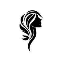 Elegant Silhouette A Minimalist Black and White Illustration of a Womans Profile with Flowing, Stylized Hair on a Clean White Background. vector