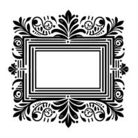 Intricate Black and White Ornamental Frame Featuring Floral and Geometric Elements on a White Background. vector