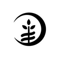 Minimalist Black White Botanical Motif Within a Crescent Moon, Evoking Serenity and Natural Harmony. vector