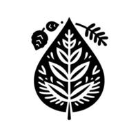 Bold Black and White Stylized Leaf with Intricate Details and Branch Elements, Symbolizing Nature in Minimalism. vector