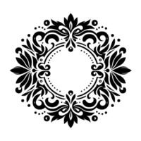 Elegant Black and White Floral Circular Ornament with Ornate Swirls, Dots, and a Central White Space, Ideal for Decorative . vector