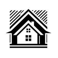 Geometric Black and White House A modern, abstract representation of a house with a squarelike frame and diagonal line accents, symbolizing home and architecture. vector
