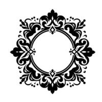 Intricate Black and White Ornate Circular Frame , Featuring Floral and Geometric Elements, Ideal for Invitations and Decorations. vector