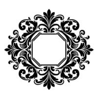 Ornate Black and White Ornamental with a Central Octagonal Frame, BaroqueInspired Floral Elements. vector