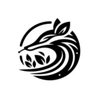 Abstract Black and White Circular Featuring a Stylized Fox Head, Foliage, and Ornamental Swirls vector