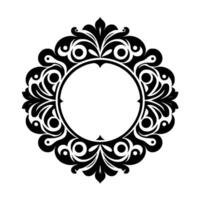 Intricate Black and White Circular Floral Ornament A Symmetrical, Elegant with a Blank Inner Circle, Perfect for Logos or Emblems. vector