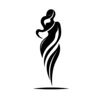 Elegant Black and White Silhouette of a Woman, Fluid Form, Flowing Hair, Standing on a Fine Base with Minimalist Aesthetics. vector