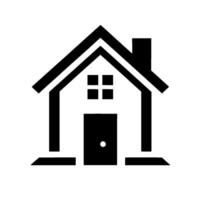 Minimalist Black and White Home Simple House Representation with Door, Windows, and Chimney on a Clean White Background. vector