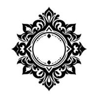 Ornate Black and White Decorative Frame Symmetrical Floral , Blank Center Circle for TextImages, Elegant, Isolated on White Background. vector