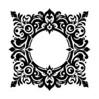 Elegant Black and White Ornamental Circular Frame with Detailed Floral and Curvilinear Elements, Symmetrical and Decorative, Suitable for Invitations or Logos. vector