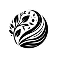 A black and white yinyang inspired featuring a stylized tree, leaves, and flowing lines, evoking nature and balance, set against a clean, white background. vector