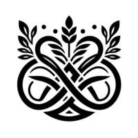 Intricate Celtic Knot with Leafy Flourishes and Geometric Interlacing, a Black and White Composition. vector