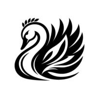 Elegant Black Swan Minimalist Featuring Curving Lines, Feather Detailing, and a White Background, Exuding Grace and Sophistication. vector