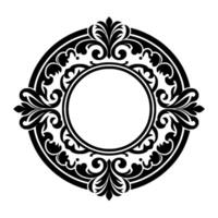 Circular Decorative Frame with Intricate Floral and Scrollwork, Black and White, Centered Empty Circle, Elegant and Ornate . vector