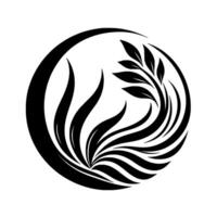 Abstract Black and White Illustration of a Circular Featuring Organic, Leafy Elements vector