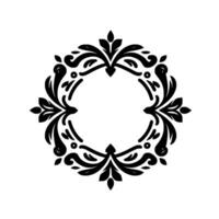 Intricate Black Floral Ornament, Symmetrical, Isolated on White, with a Circular, Open Center and Detailed Flourishes. vector